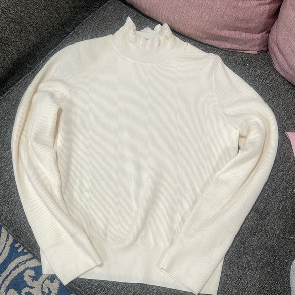 Ruffleneck merino wool-blend sweater - Picture 2 of 5